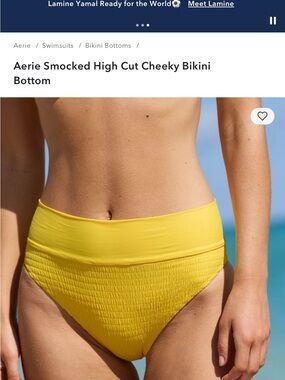 NWT Aerie Smocked High-Cut Cheeky Bikini Bottom - Yellow